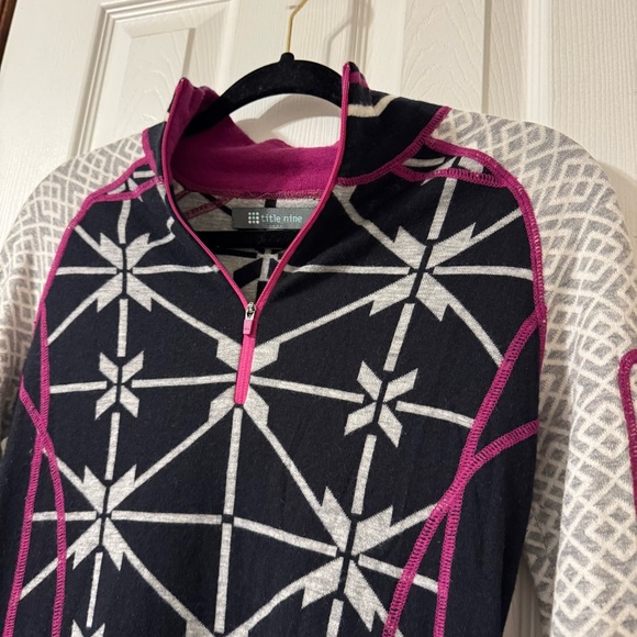 Title Nine Merino Wool Blend Half Zip Sweater Black White Gray Purple Small - Picture 3 of 7